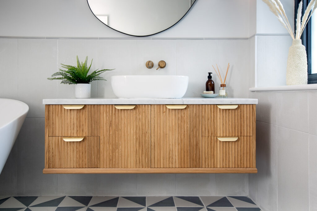 A modern bathroom vanity unit